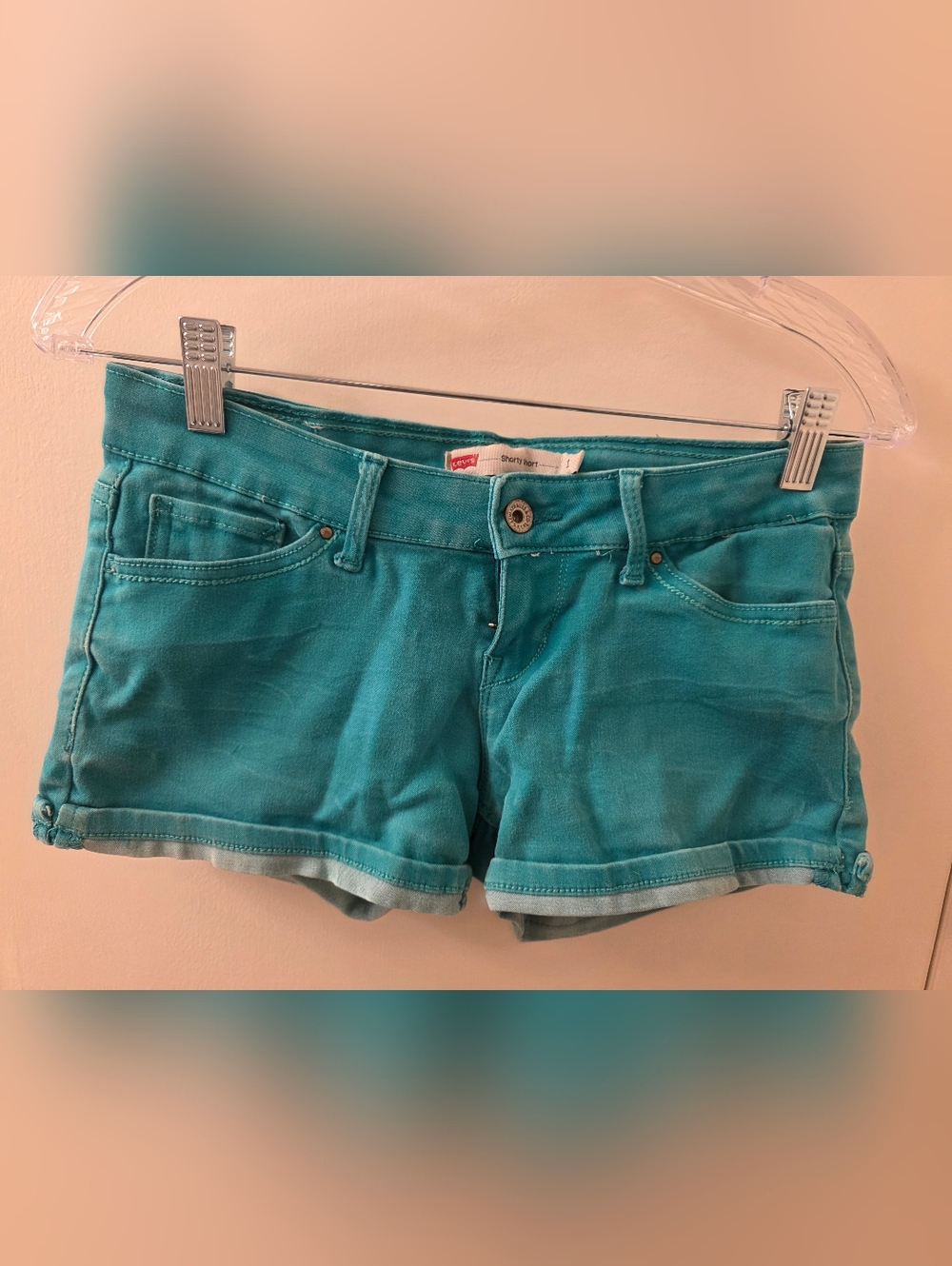Levi's Women's Teal Denim Shorty Shorts